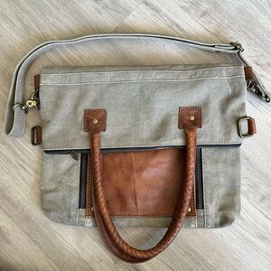 Mona B Ash Upcycled Sustainable Convertible Crossbody Tote Bag Purse Gray Canvas